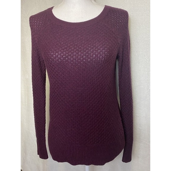 American Eagle Women's Maroon Open Knit Weave 1/4 Back Zipper Sweater Size S VTG - Picture 1 of 12